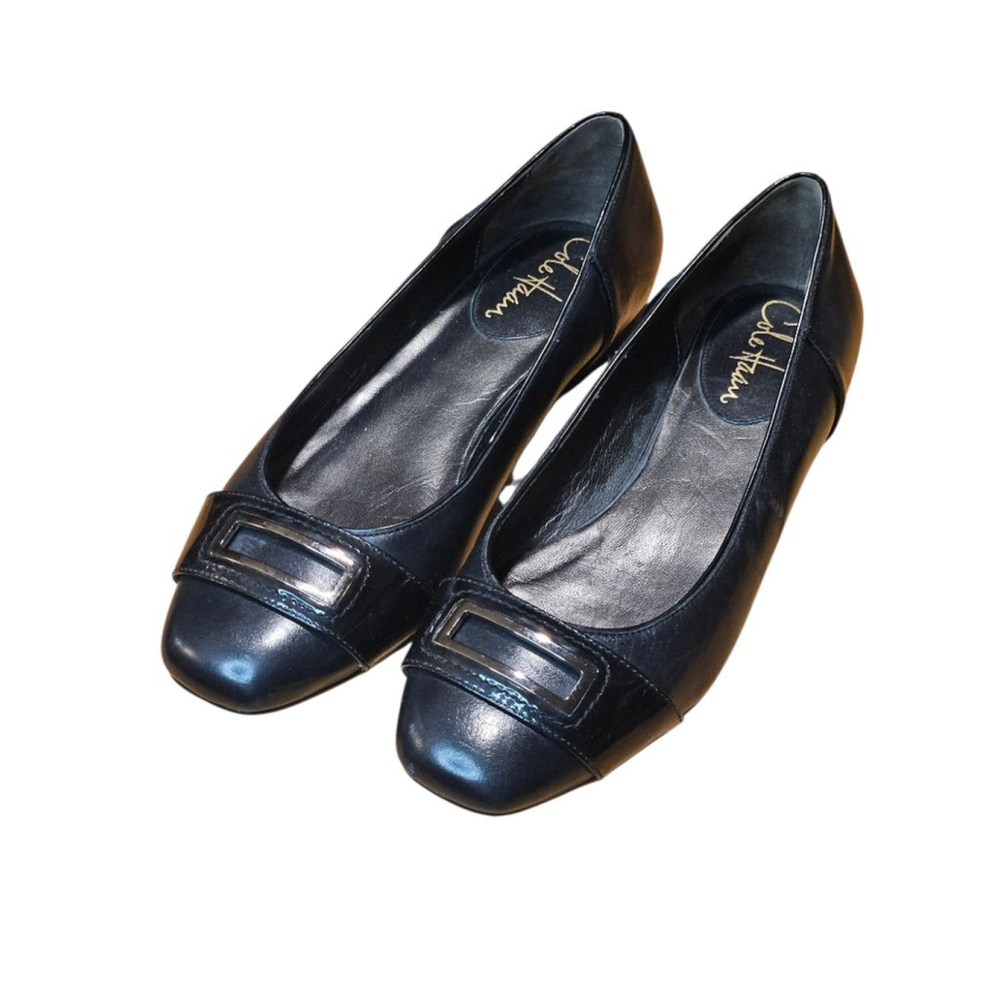 Cole Haan Black Leather Flats with Silver Buckle Size 7.5 - Picture 3 of 16